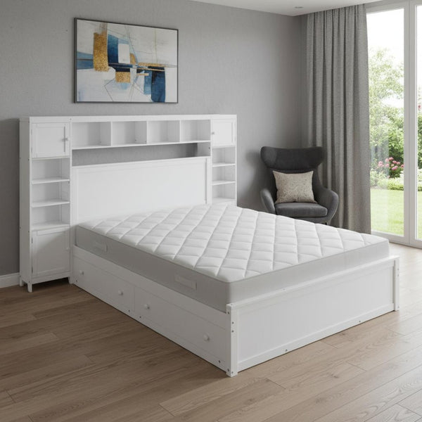 HomeRoots White Wood Queen Bed Frame - Modern, Sturdy Platform Design for Comfort & Style in Any Bedroom 672551