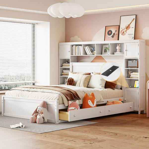 HomeRoots White Wood Queen Bed Frame - Modern, Sturdy Platform Design for Comfort & Style in Any Bedroom 672551