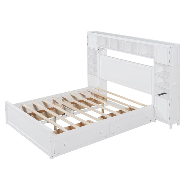 HomeRoots White Wood Queen Bed Frame - Modern, Sturdy Platform Design for Comfort & Style in Any Bedroom 672551