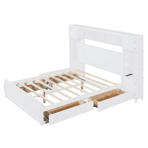 HomeRoots White Wood Queen Bed Frame - Modern, Sturdy Platform Design for Comfort & Style in Any Bedroom 672551
