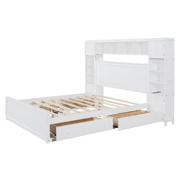 HomeRoots White Wood Queen Bed Frame - Modern, Sturdy Platform Design for Comfort & Style in Any Bedroom 672551