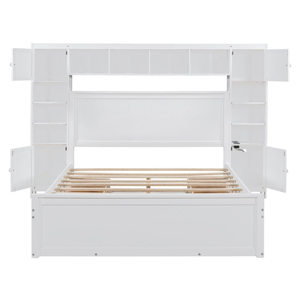 HomeRoots White Wood Queen Bed Frame - Modern, Sturdy Platform Design for Comfort & Style in Any Bedroom 672551