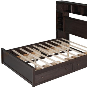 HomeRoots Espresso Wood Queen Bed Frame - Modern Platform Design with Sturdy Slats for Ultimate Sleep Comfort 672552