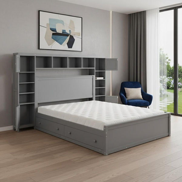 HomeRoots Gray Wood Queen Bed Frame – Contemporary Platform Design with Sturdy Support for Stylish Sleep Solutions 672553