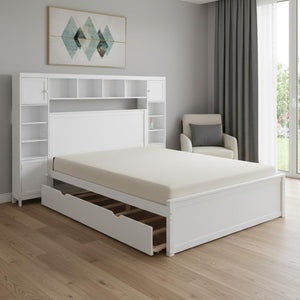 HomeRoots White Wood Queen Bed Frame - Modern Platform Design for Serene Bedrooms, Durable & Stylish Support 672554