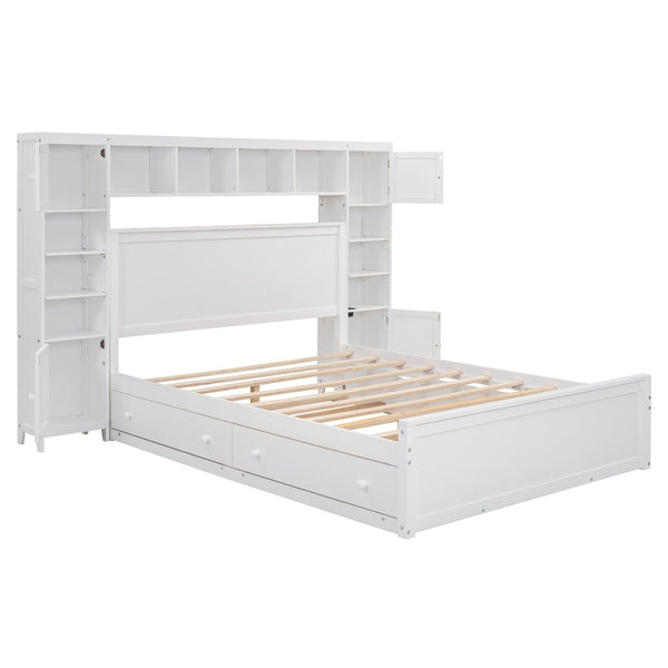 HomeRoots White Wood Queen Bed Frame - Modern Platform Design for Serene Bedrooms, Durable & Stylish Support 672554