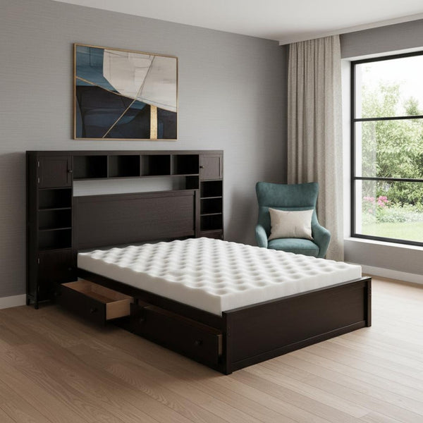 HomeRoots Espresso Wood Queen Bed Frame – Modern Design with Durable Support, No Box Spring Needed, Easy Assembly 672555
