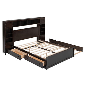 HomeRoots Espresso Wood Queen Bed Frame – Modern Design with Durable Support, No Box Spring Needed, Easy Assembly 672555