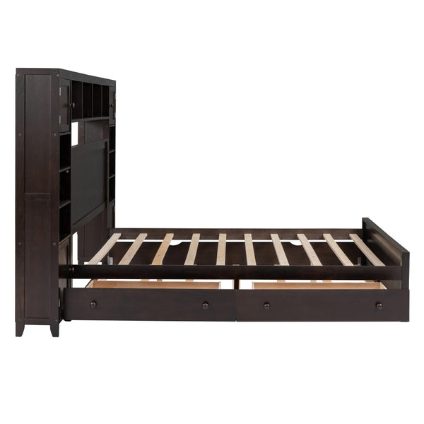 HomeRoots Espresso Wood Queen Bed Frame – Modern Design with Durable Support, No Box Spring Needed, Easy Assembly 672555