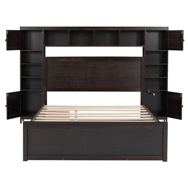 HomeRoots Espresso Wood Queen Bed Frame – Modern Design with Durable Support, No Box Spring Needed, Easy Assembly 672555