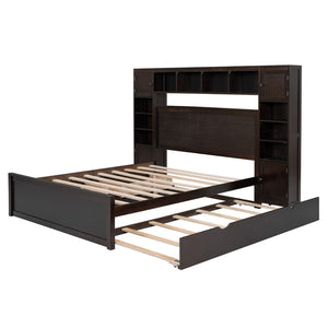 HomeRoots Espresso Wood Queen Bed Frame – Modern Design with Durable Support, No Box Spring Needed, Easy Assembly 672555