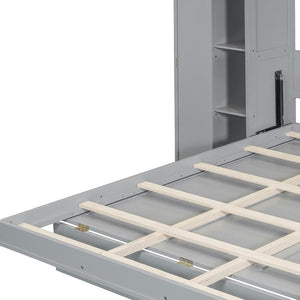 HomeRoots Gray Wood Full Murphy Bed with LED Lighting – Space-Saving Design for Stylish Guest Rooms & Studios 672556