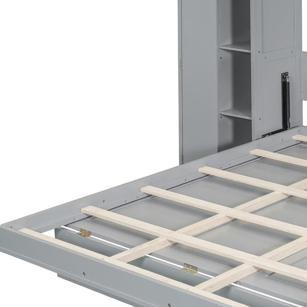 HomeRoots Gray Wood Full Murphy Bed with LED Lighting – Space-Saving Design for Stylish Guest Rooms & Studios 672556