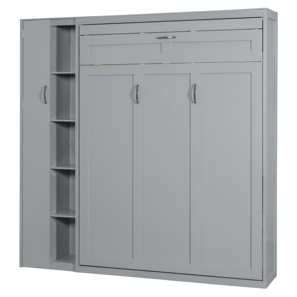 HomeRoots Gray Wood Full Murphy Bed with LED Lighting – Space-Saving Design for Stylish Guest Rooms & Studios 672556