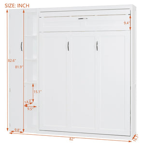 HomeRoots White Wood Full Murphy Bed with Ambient LED Lighting - Stylish Space-Saving Design for Small Rooms 672557