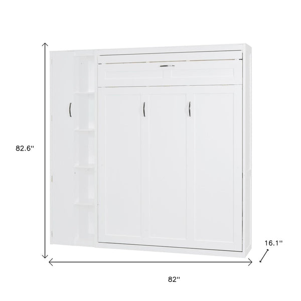 HomeRoots White Wood Full Murphy Bed with Ambient LED Lighting - Stylish Space-Saving Design for Small Rooms 672557