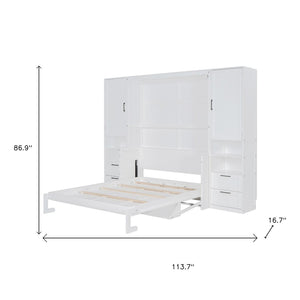 HomeRoots White Wood Queen Murphy Bed with Hidden Drawers - Space-Saving Design for Stylish Guest Rooms & Studios 672558