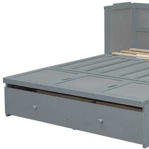 HomeRoots Gray Wood Full Murphy Bed with Built-In USB, Integrated Drawers & Stylish Compact Design for Space-Saving 672559