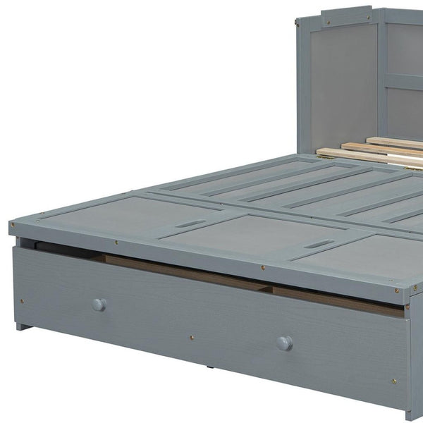 HomeRoots Gray Wood Full Murphy Bed with Built-In USB, Integrated Drawers & Stylish Compact Design for Space-Saving 672559