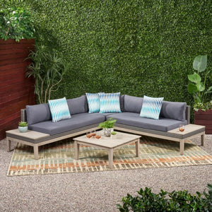 English Elm Loft Outdoor Acacia and Wicker Modular Sectional with Built-in Side Tables for Patios 67255_67256_67257_67258GRY
