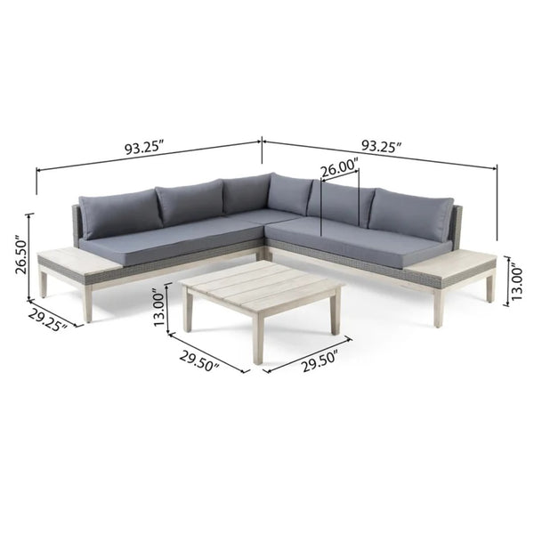 English Elm Loft Outdoor Acacia and Wicker Modular Sectional with Built-in Side Tables for Patios 67255_67256_67257_67258GRY