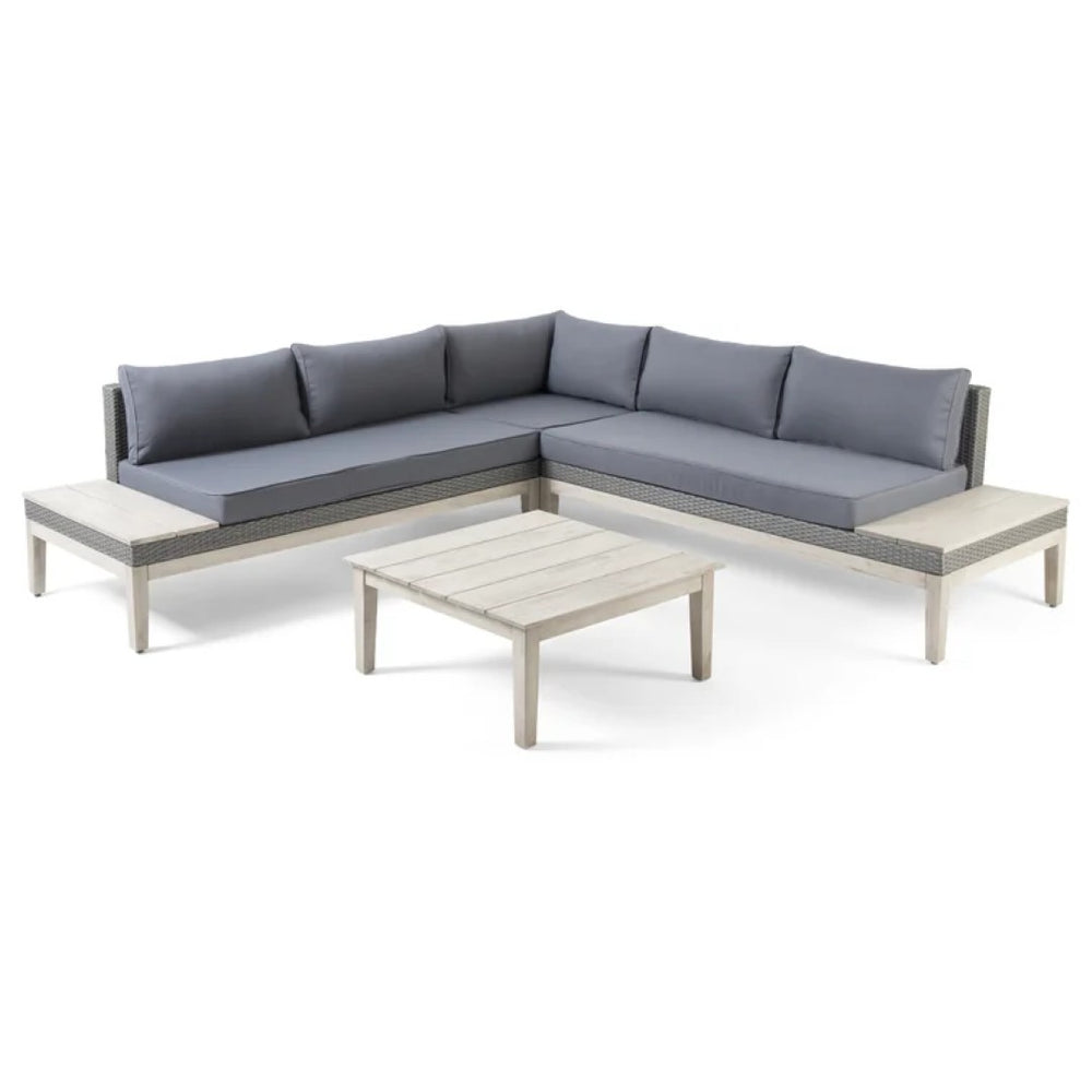 English Elm Loft Outdoor Acacia and Wicker Modular Sectional with Built-in Side Tables for Patios 67255_67256_67257_67258GRY