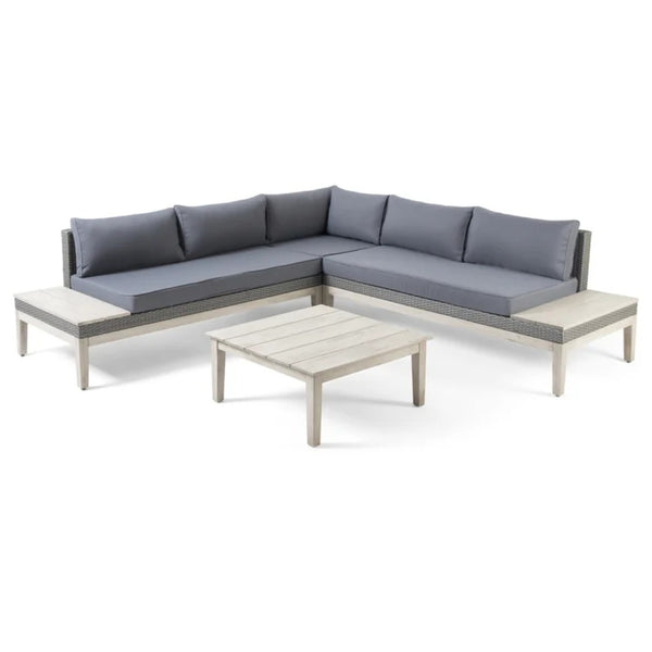 English Elm Loft Outdoor Acacia and Wicker Modular Sectional with Built-in Side Tables for Patios 67255_67256_67257_67258GRY