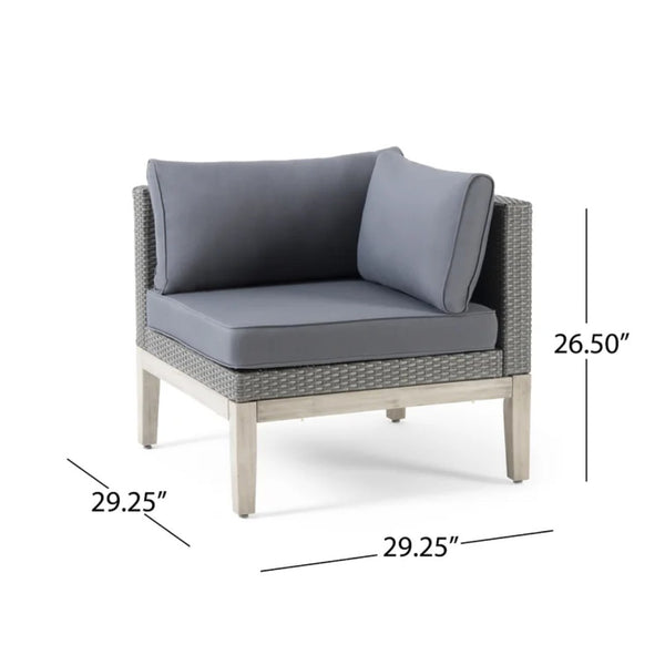 English Elm Loft Outdoor Acacia and Wicker Modular Sectional with Built-in Side Tables for Patios 67255_67256_67257_67258GRY