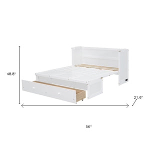 HomeRoots White Wood Full Murphy Bed with USB Charging, Storage Drawers & Stylish Compact Design for Small Spaces 672560