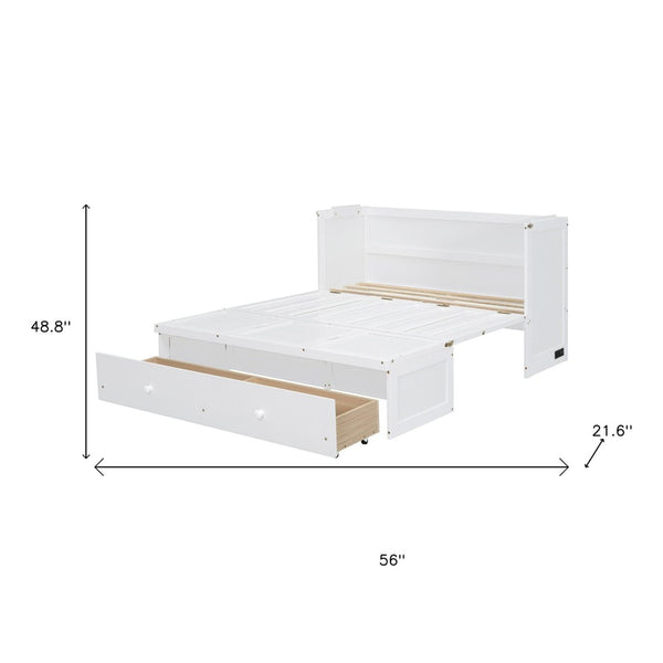 HomeRoots White Wood Full Murphy Bed with USB Charging, Storage Drawers & Stylish Compact Design for Small Spaces 672560
