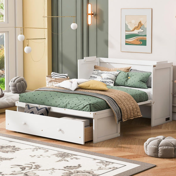HomeRoots White Wood Full Murphy Bed with USB Charging, Storage Drawers & Stylish Compact Design for Small Spaces 672560