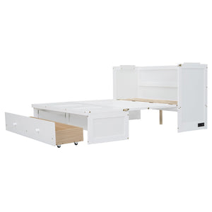 HomeRoots White Wood Full Murphy Bed with USB Charging, Storage Drawers & Stylish Compact Design for Small Spaces 672560