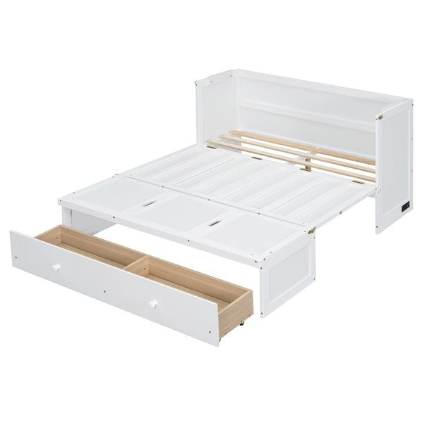HomeRoots White Wood Full Murphy Bed with USB Charging, Storage Drawers & Stylish Compact Design for Small Spaces 672560