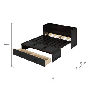 HomeRoots Espresso Wood Full Murphy Bed with USB Charging, Drawers & Sturdy Support for Small Spaces 672561