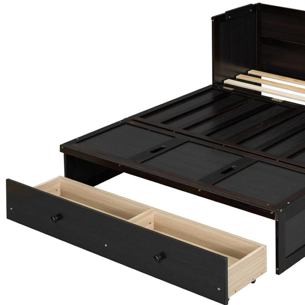HomeRoots Espresso Wood Full Murphy Bed with USB Charging, Drawers & Sturdy Support for Small Spaces 672561