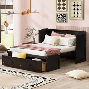 HomeRoots Espresso Wood Full Murphy Bed with USB Charging, Drawers & Sturdy Support for Small Spaces 672561