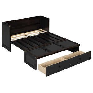 HomeRoots Espresso Wood Full Murphy Bed with USB Charging, Drawers & Sturdy Support for Small Spaces 672561