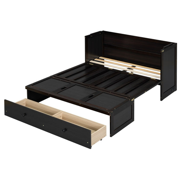 HomeRoots Espresso Wood Full Murphy Bed with USB Charging, Drawers & Sturdy Support for Small Spaces 672561