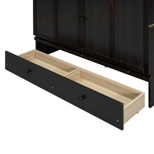 HomeRoots Espresso Wood Full Murphy Bed with USB Charging, Drawers & Sturdy Support for Small Spaces 672561