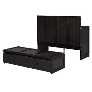 HomeRoots Espresso Wood Full Murphy Bed with USB Charging, Drawers & Sturdy Support for Small Spaces 672561