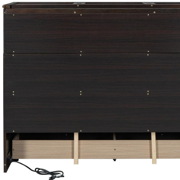 HomeRoots Espresso Queen Murphy Bed with USB Charging, Drawers & Space-Saving Design for Modern Living Spaces 672562