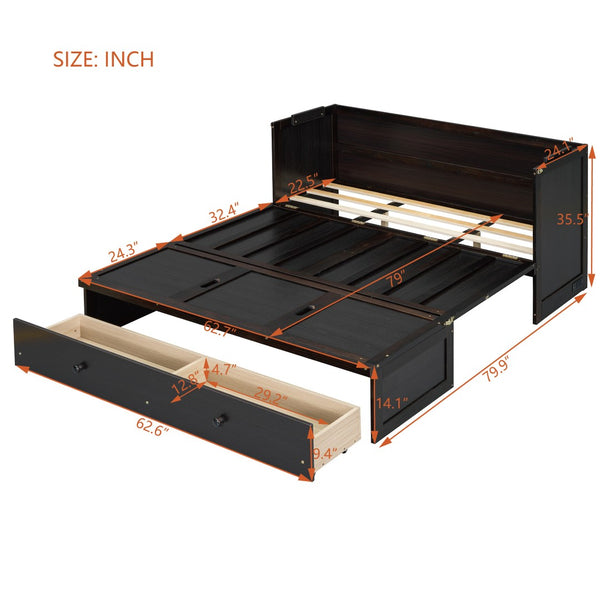 HomeRoots Espresso Queen Murphy Bed with USB Charging, Drawers & Space-Saving Design for Modern Living Spaces 672562