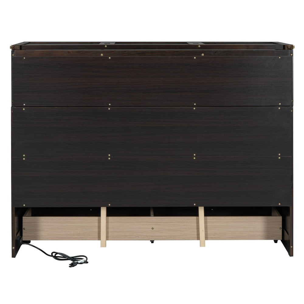 HomeRoots Espresso Queen Murphy Bed with USB Charging, Drawers & Space-Saving Design for Modern Living Spaces 672562