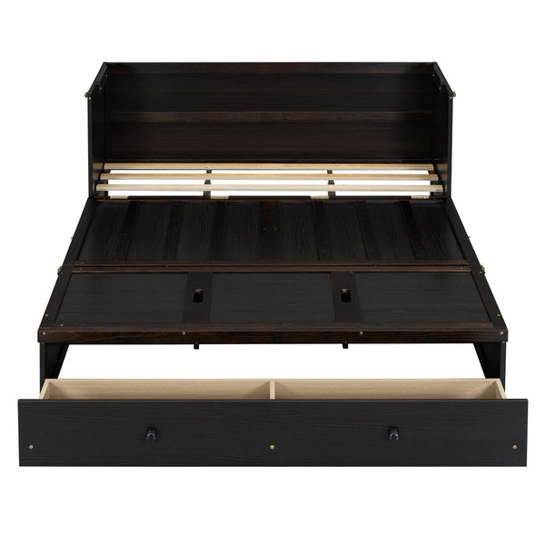 HomeRoots Espresso Queen Murphy Bed with USB Charging, Drawers & Space-Saving Design for Modern Living Spaces 672562