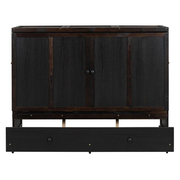 HomeRoots Espresso Queen Murphy Bed with USB Charging, Drawers & Space-Saving Design for Modern Living Spaces 672562