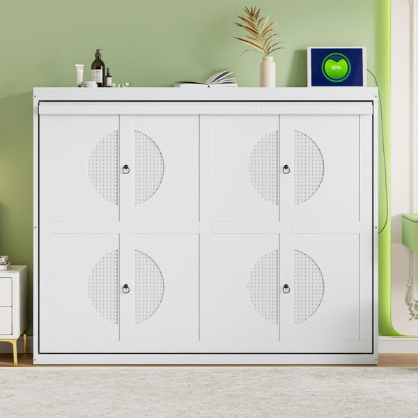 HomeRoots White Wood Queen Murphy Bed - Stylish Space-Saving Design for Guest Rooms or Studios, Durable & Elegant 672566