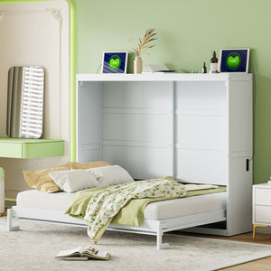 HomeRoots White Wood Queen Murphy Bed - Stylish Space-Saving Design for Guest Rooms or Studios, Durable & Elegant 672566