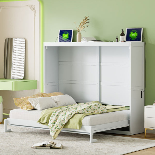 HomeRoots White Wood Queen Murphy Bed - Stylish Space-Saving Design for Guest Rooms or Studios, Durable & Elegant 672566