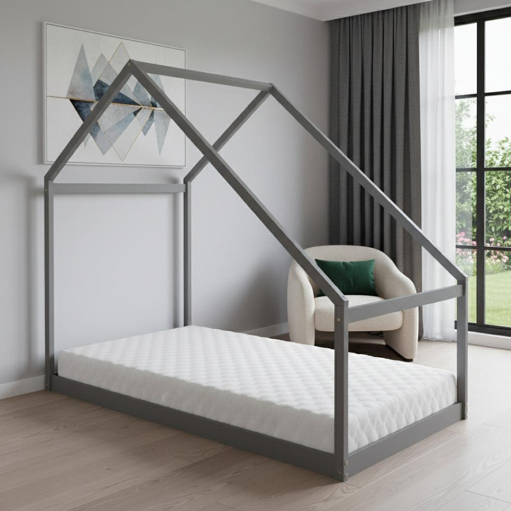HomeRoots Gray Wood Twin Bed Frame – Modern Platform Design, Durable Support, Ideal for Small Spaces & Guests 672567