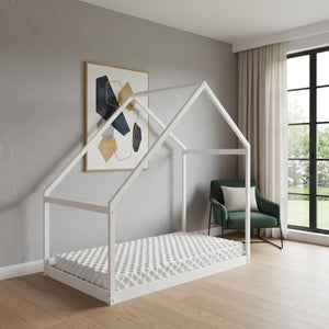 HomeRoots White Wood Twin Bed Frame - Elegant Design, Durable Construction, Easy Assembly & Modern Aesthetic! 672568